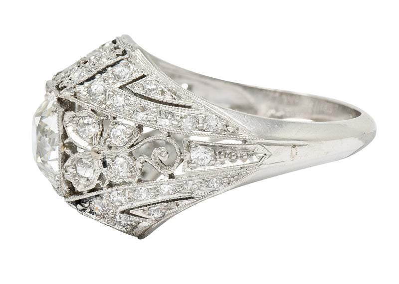 Antique Belle Epoque 2.13 CTW Diamond Platinum Clover Engagement Ring GIA Wilson's Estate Jewelry