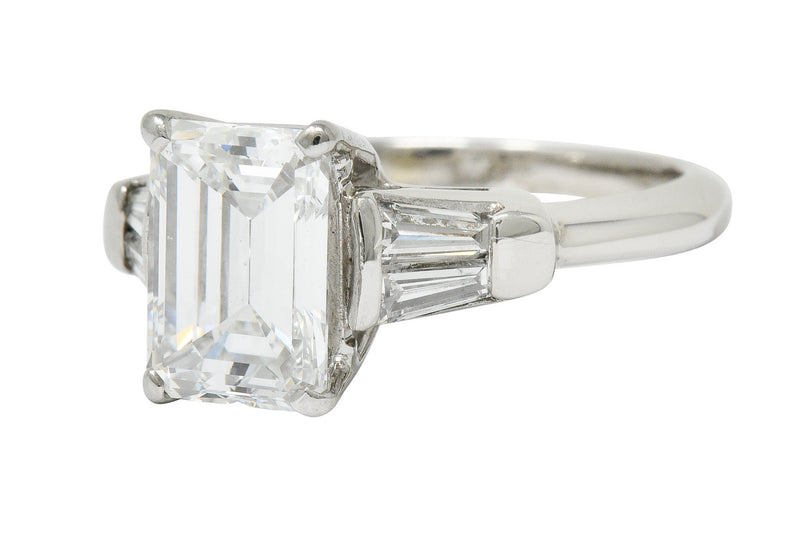 Retro 2.47 CTW Emerald Cut Diamond Platinum Engagement Ring GIARing - Wilson's Estate Jewelry