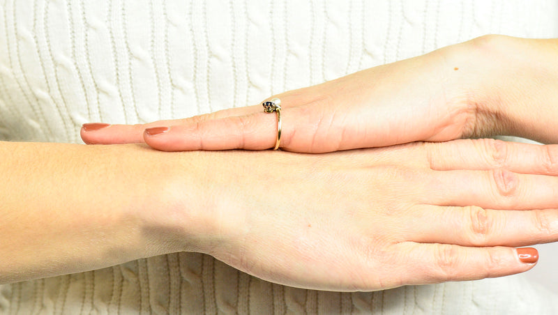 Victorian Sapphire Pearl Diamond 18 Karat Gold Bypass RingRing - Wilson's Estate Jewelry