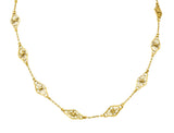 French Victorian 18 Karat Yellow Gold Filigree Navette 30 1/2 Inch Long Antique Chain Necklace Wilson's Estate Jewelry