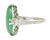 Art Deco Jade Cabochon Platinum Orange Blossom Gemstone Ring Wilson's Estate Jewelry