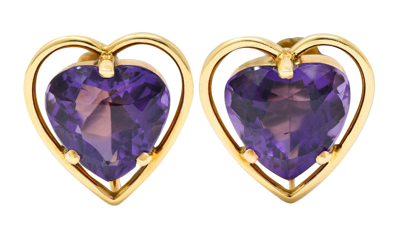Retro Amethyst Heart 14 Karat Gold Screwback EarringsEarrings - Wilson's Estate Jewelry