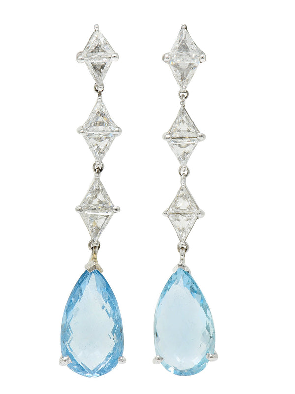 1950's Mid-Century Aquamarine 1.80 CTW Diamond Platinum Drop EarringsEarrings - Wilson's Estate Jewelry