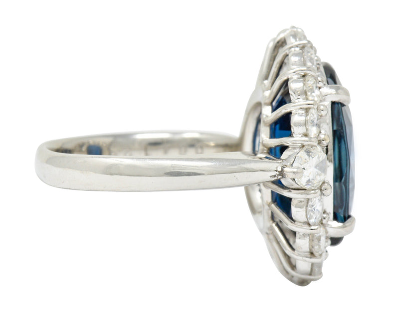 Impressive 14.16 CTW Sapphire Diamond Platinum Cluster Statement Ring GIARing - Wilson's Estate Jewelry