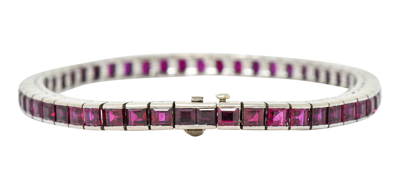 Retro 13.25 CTW Ruby Platinum Line Bracelet Circa 1940sbracelet - Wilson's Estate Jewelry