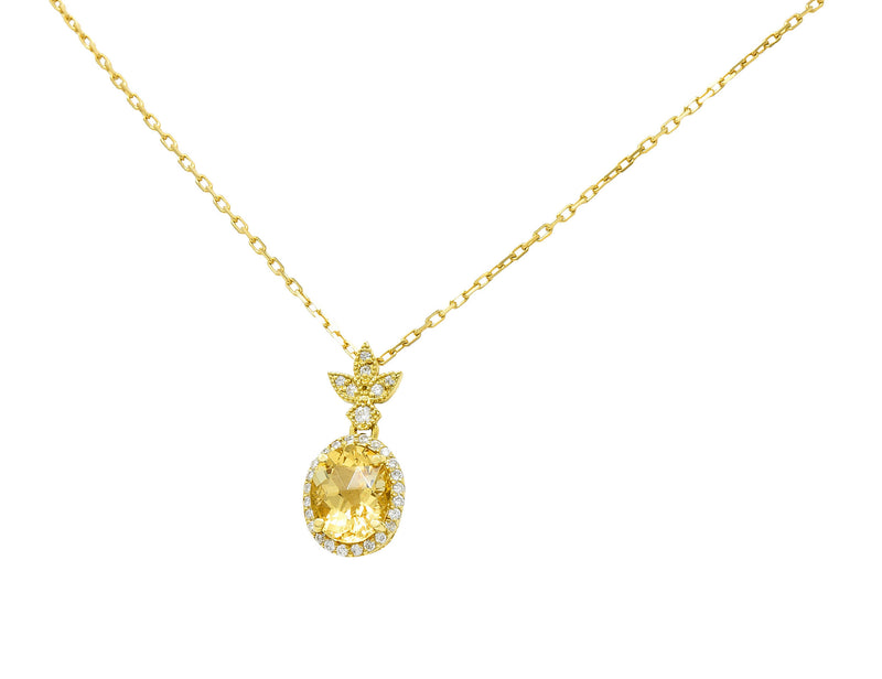 Golden Heliodor Diamond 18 Karat Yellow Gold Foliate Pendant NecklaceNecklace - Wilson's Estate Jewelry