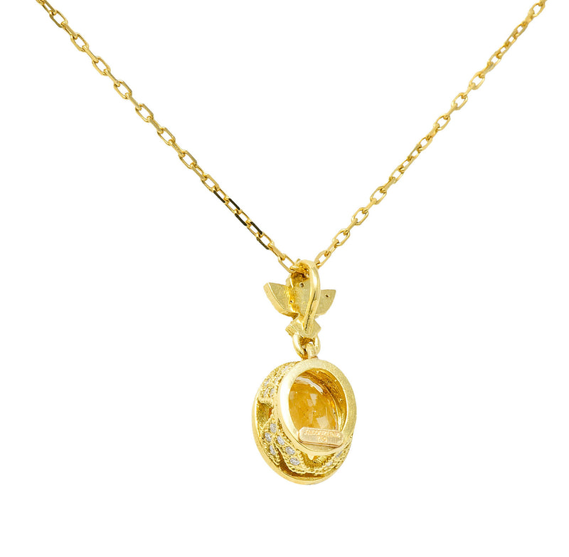 Golden Heliodor Diamond 18 Karat Yellow Gold Foliate Pendant NecklaceNecklace - Wilson's Estate Jewelry