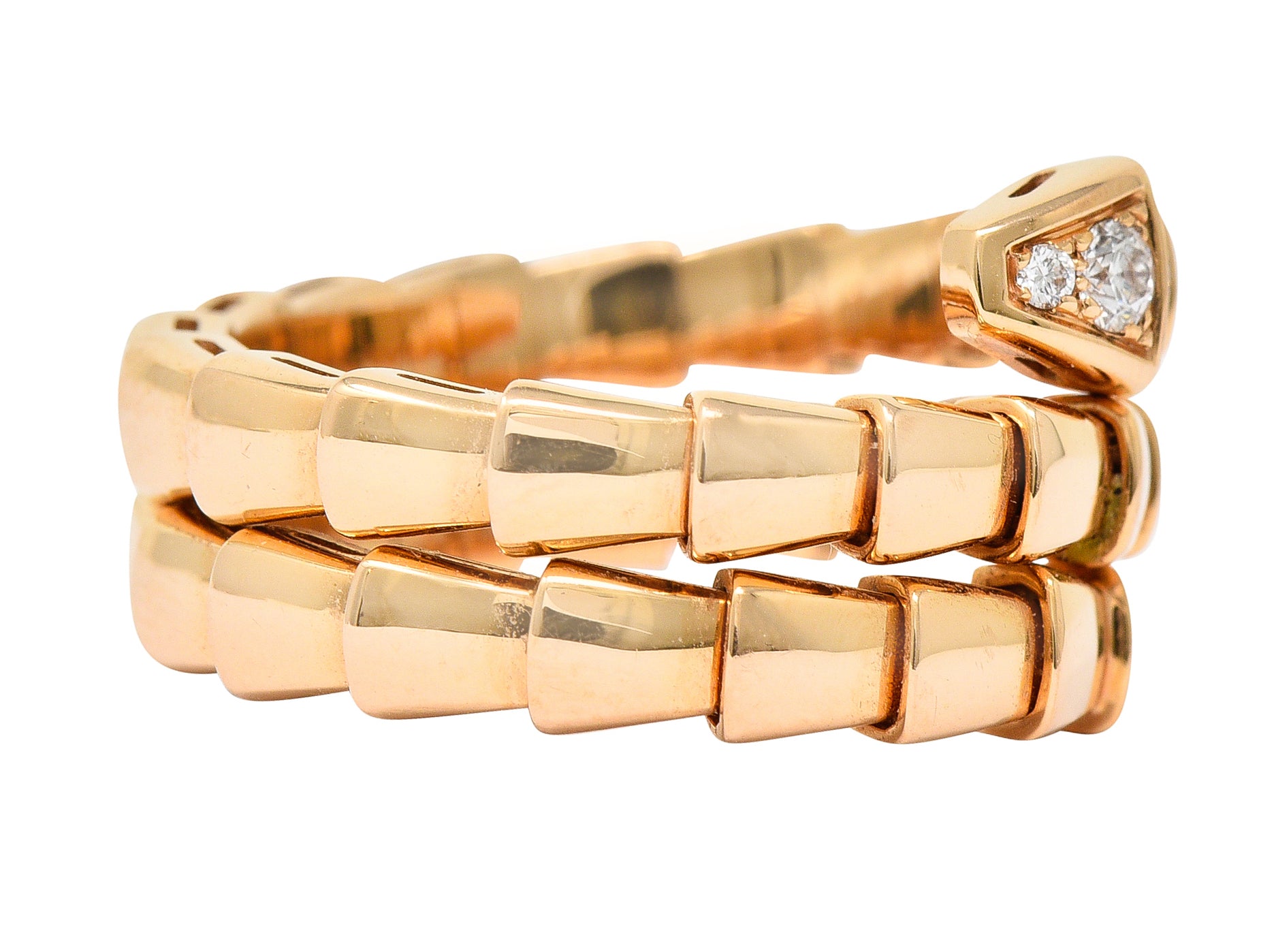Bulgari Italy Diamond 18 Karat Rose Gold Flexible Snake Serpenti Band Ring Wilson's Estate Jewelry