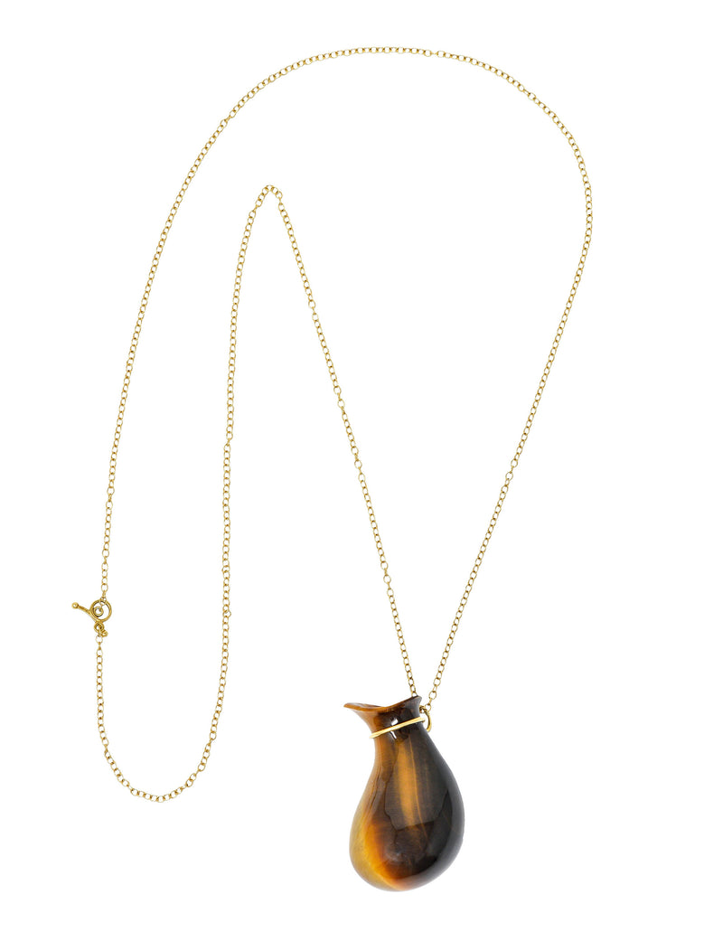 Elsa Peretti Tiffany & Co. Tiger's Eye Quartz 18 Karat Gold Bottle Jug Pendant NecklaceNecklace - Wilson's Estate Jewelry