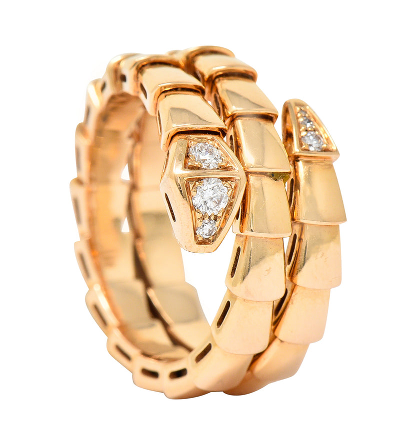Bulgari Italie Bague en or rose 18 carats et diamants souple