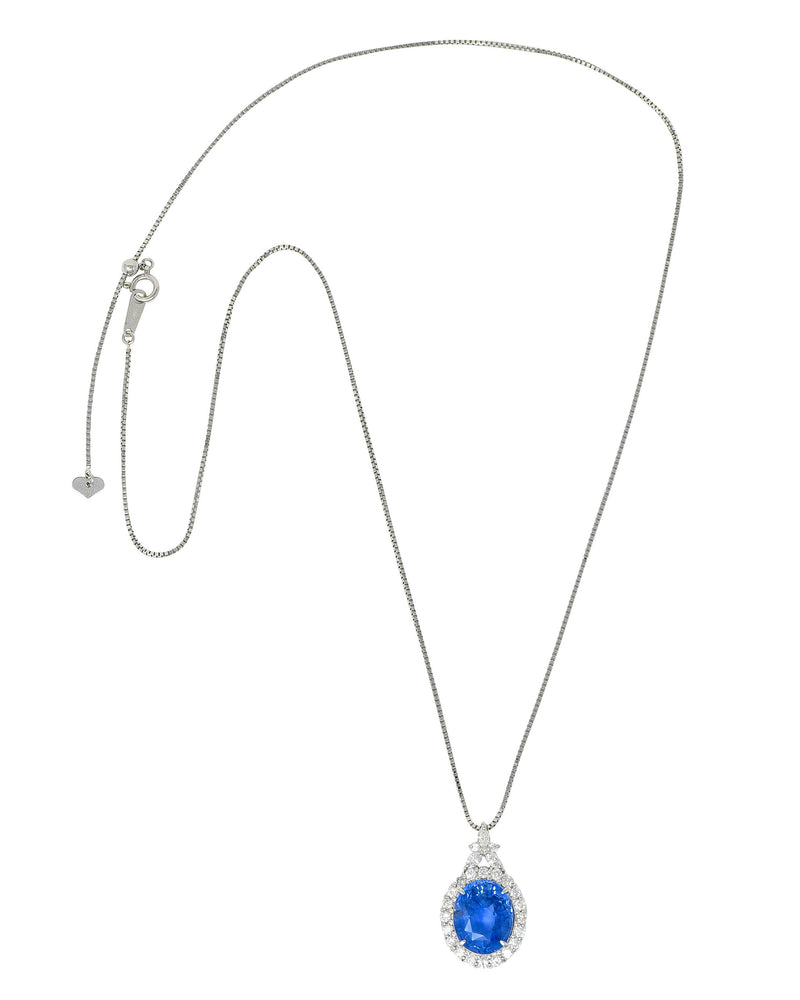 No Heat 9.05 CTW No Heat Ceylon Sapphire Diamond Platinum Cluster Pendant Necklace GIANecklace - Wilson's Estate Jewelry