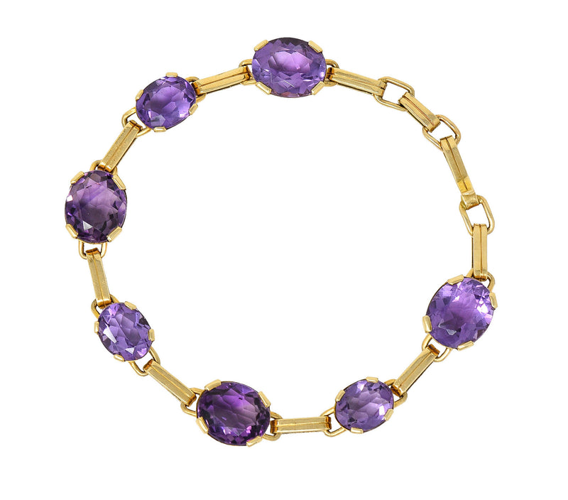 1940's Retro Amethyst 14 Karat Gold Station Link Braceletbracelet - Wilson's Estate Jewelry