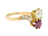 1900 Victorian 1.30 CTW Ruby Diamond 14 Karat Gold Toi Et Moi RingRing - Wilson's Estate Jewelry
