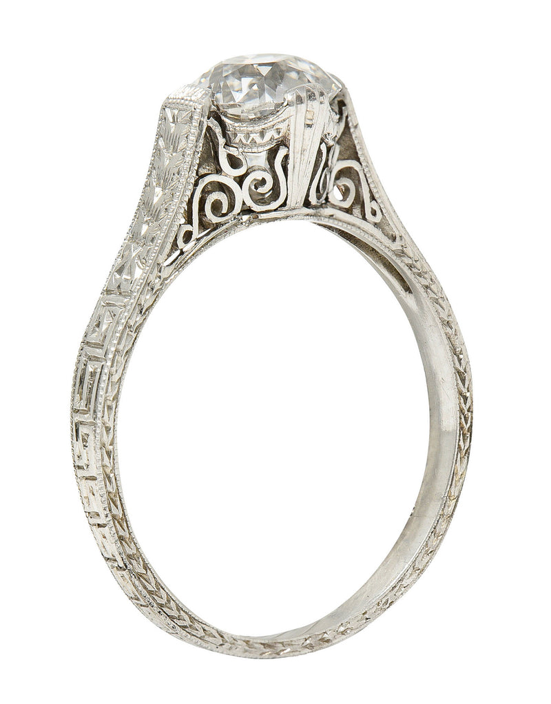 Art Deco 1.15 CTW Diamond Platinum Greek Key Engagement RingRing - Wilson's Estate Jewelry