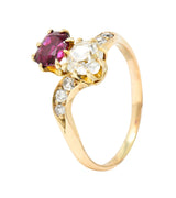 1900 Victorian 1.30 CTW Ruby Diamond 14 Karat Gold Toi Et Moi RingRing - Wilson's Estate Jewelry