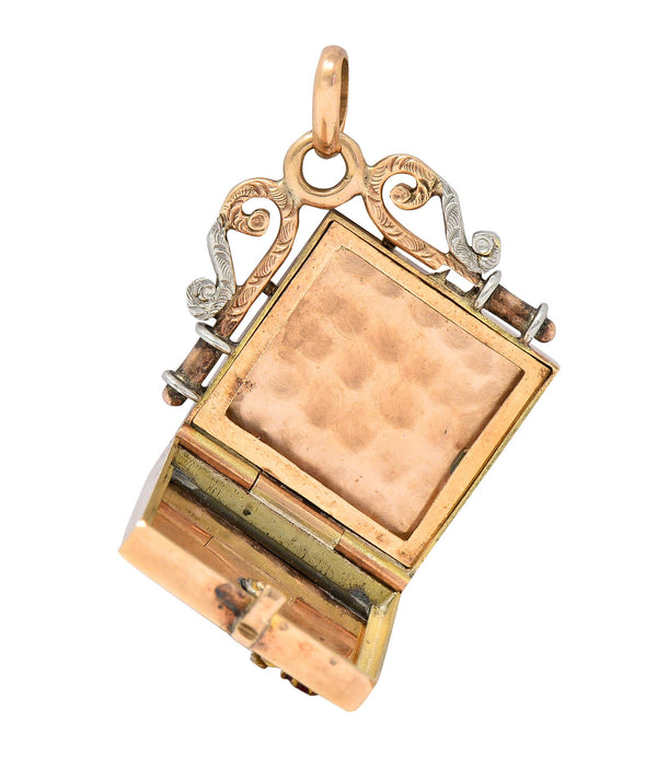 Victorian Garnet Glass 14 Karat Tri-Colored Gold Horse Locket Pendantcharm - Wilson's Estate Jewelry
