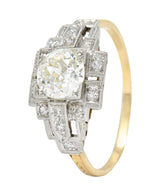 Art Deco 1.24 CTW Diamond Platinum 14 Karat Yellow Gold Engagement Ring Wilson's Estate Jewelry