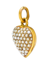 1900 Victorian Natural Freshwater Pearl 18 Karat Gold Heart Locket Charmcharm - Wilson's Estate Jewelry