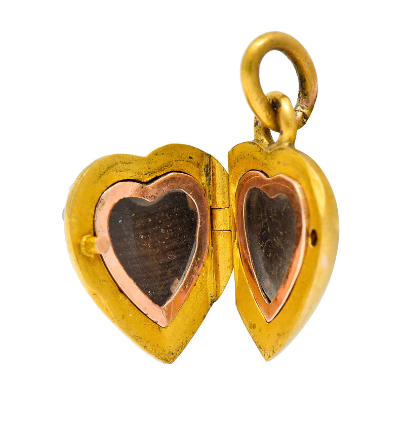 1900 Victorian Natural Freshwater Pearl 18 Karat Gold Heart Locket Charmcharm - Wilson's Estate Jewelry