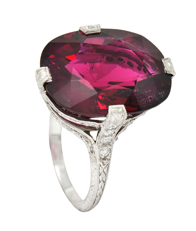 Art Deco 11.56 CTW Rubellite Tourmaline Diamond Platinum Gemstone Ring Wilson's Estate Jewelry