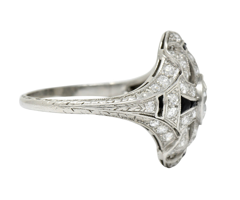 Art Deco 1.80 CTW Diamond Onyx Platinum Dinner Ring Circa 1930Ring - Wilson's Estate Jewelry
