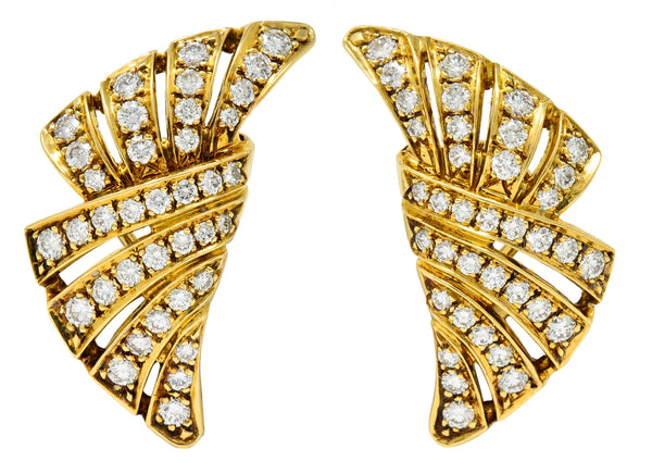 Dankner Vintage 2.25 CTW Diamond 18 Karat Gold Fanned Ear-Clip EarringsEarrings - Wilson's Estate Jewelry