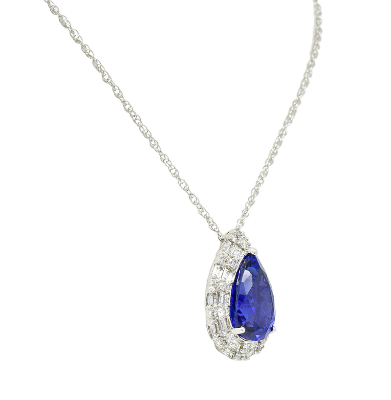 Contemporary 14.22 CTW Pear Cut Tanzanite Diamond 18 Karat White Gold Convertible Pendant Ring Wilson's Estate Jewelry