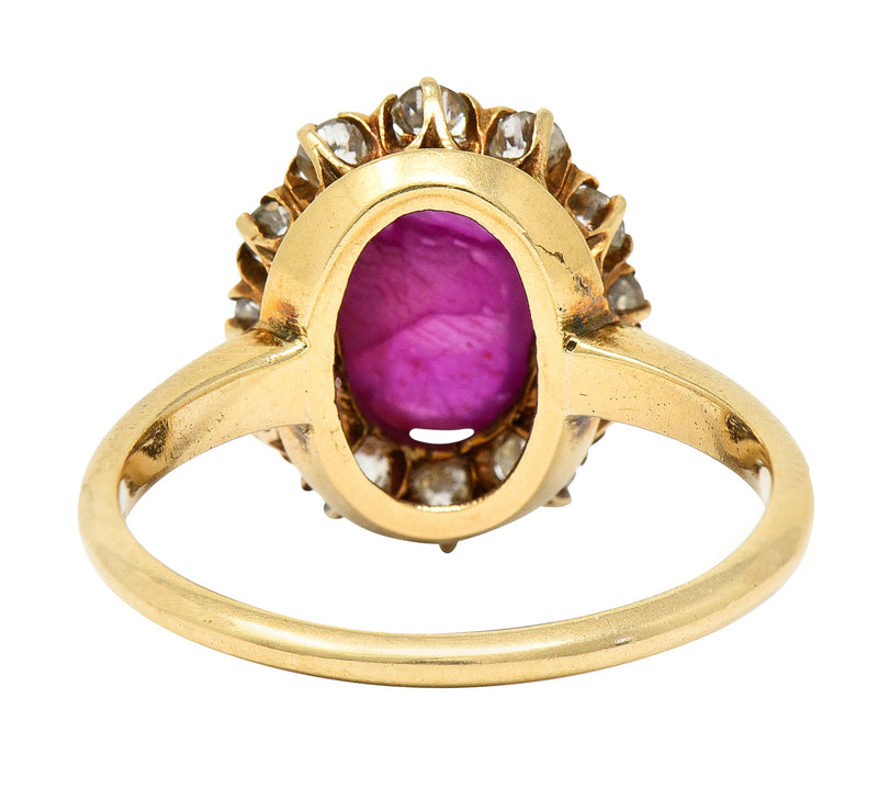 1890's Victorian 2.00 CTW Star Ruby Diamond 18 Karat Yellow Gold Cluster Ring Wilson's Estate Jewelry