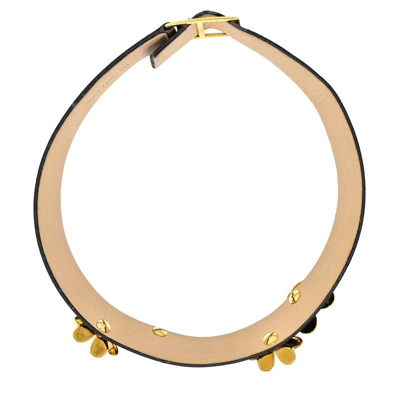Van Cleef & Arpels Diamond 18 Karat Yellow Gold Silk Leather Frivole French Clover Vintage  Collar Necklace Wilson's Estate Jewelry