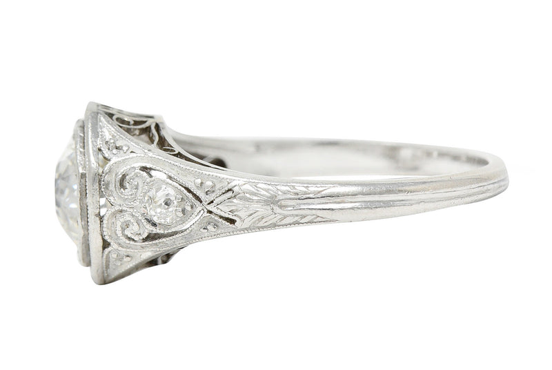 1920's Art Deco 1.27 CTW Diamond Platinum Scrolling Heart Engagement RingRing - Wilson's Estate Jewelry
