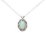 Edwardian Opal Diamond Platinum Wreath Pendant Necklace Wilson's Estate Jewelry