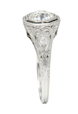 1920's Art Deco 1.27 CTW Diamond Platinum Scrolling Heart Engagement RingRing - Wilson's Estate Jewelry