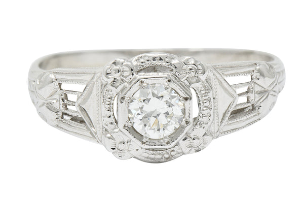 Art Deco Diamond 18 Karat White Gold Orange Blossom Halo Engagement RingRing - Wilson's Estate Jewelry