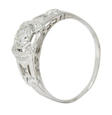 Art Deco Diamond 18 Karat White Gold Orange Blossom Halo Engagement RingRing - Wilson's Estate Jewelry