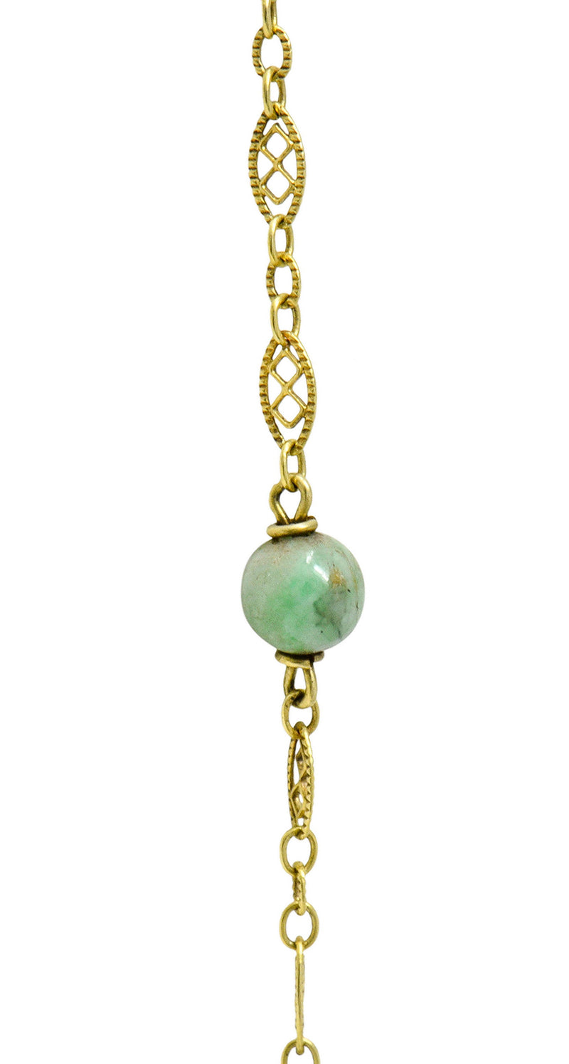 1940's Retro Carved Jade 14 Karat Gold Floral Pendant NecklaceNecklace - Wilson's Estate Jewelry
