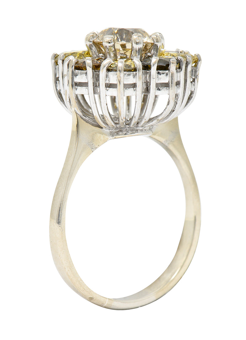 Vintage 2.02 CTW Fancy Colored Diamond 18 Karat White Gold Cluster Ring Wilson's Estate Jewelry