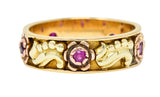 Art Nouveau Ruby 14 Karat Tri-Colored Gold Rose Band RingRing - Wilson's Estate Jewelry