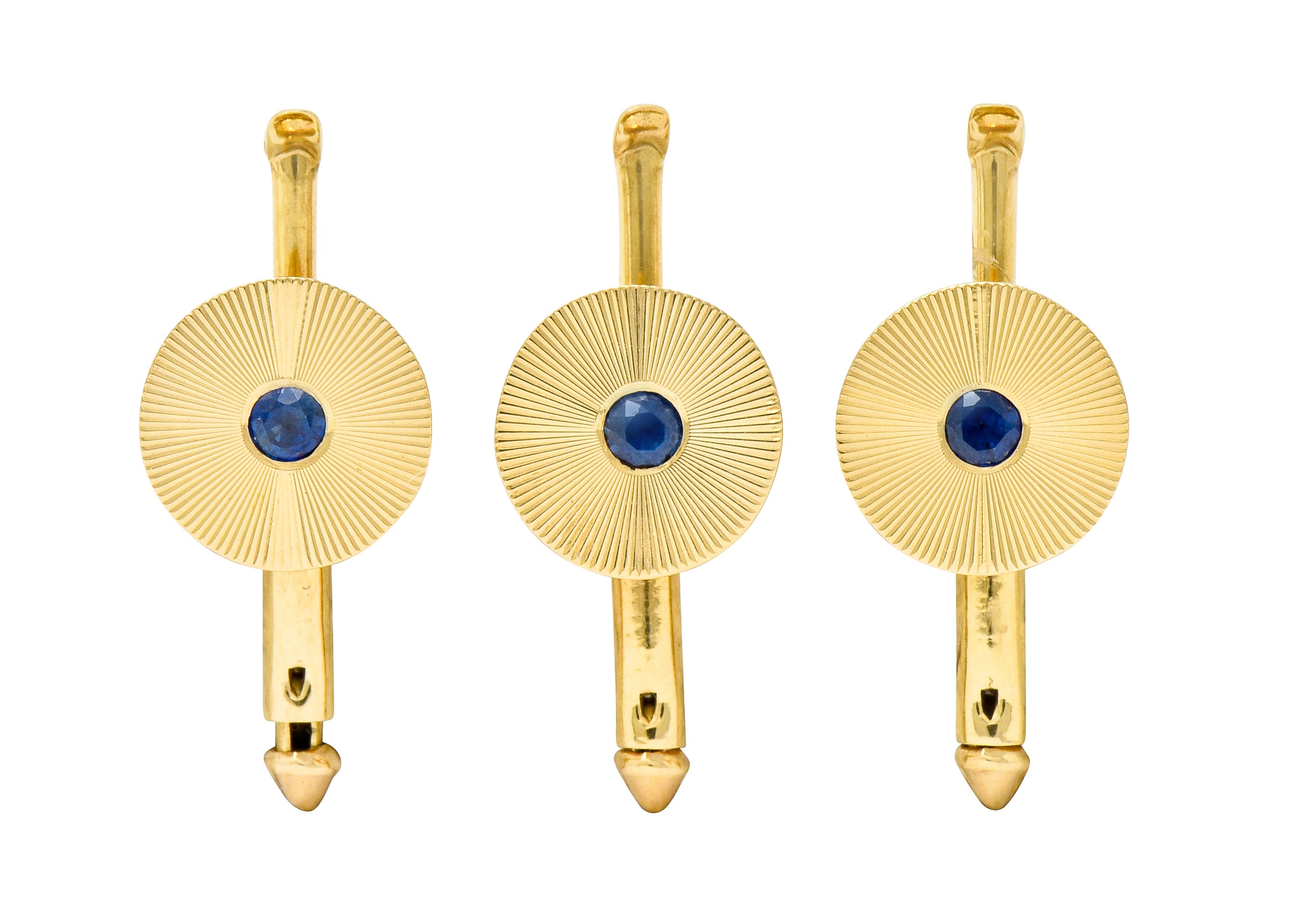 Tiffany & Co. Sapphire 14 Karat Gold Retro Men's Radiating Disk Cufflink Dress Set - Wilson's Estate Jewelry