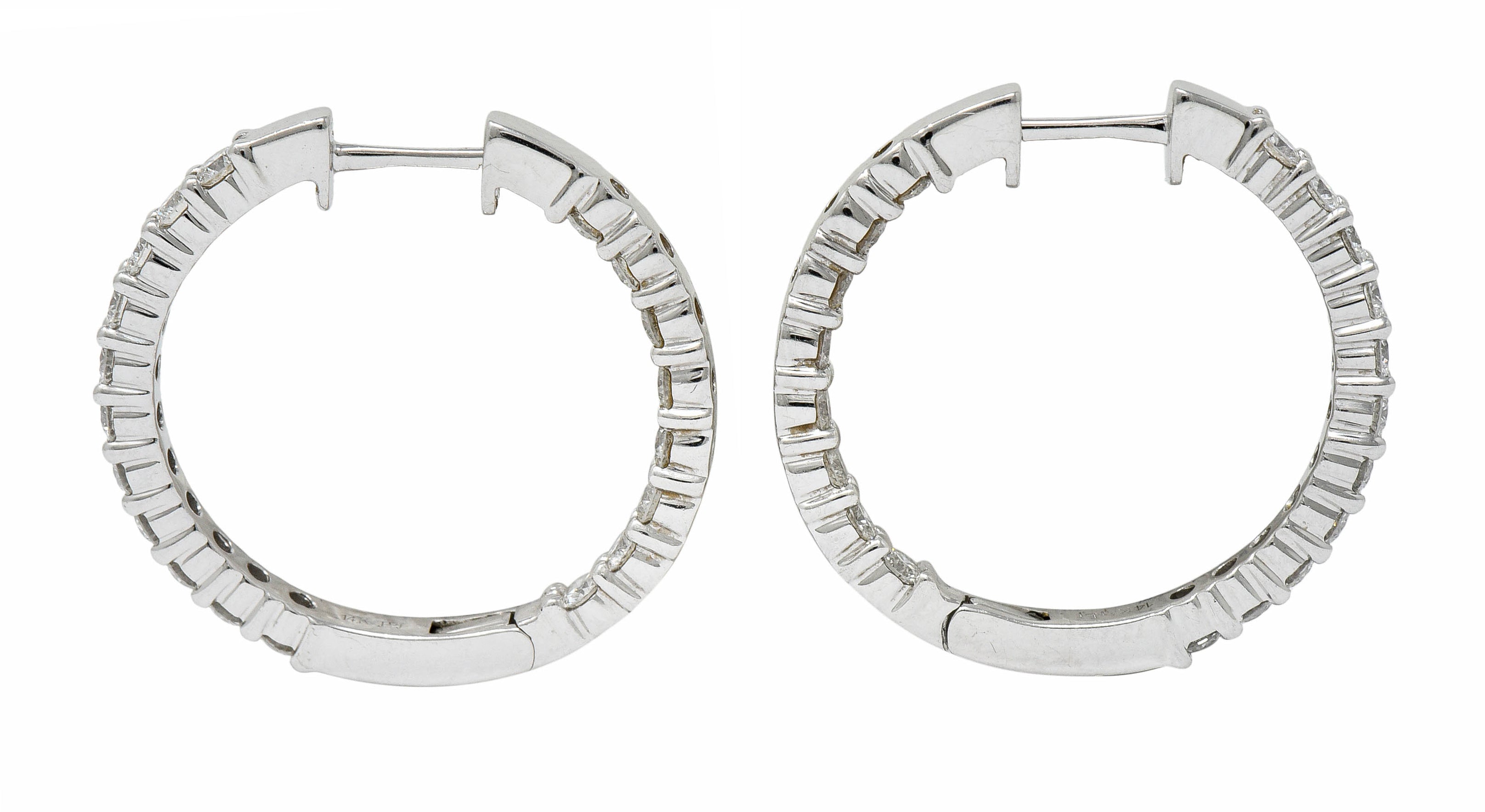 Contemporary 2.25 CTW Diamond 14 Karat White Gold Hoop EarringsEarrings - Wilson's Estate Jewelry