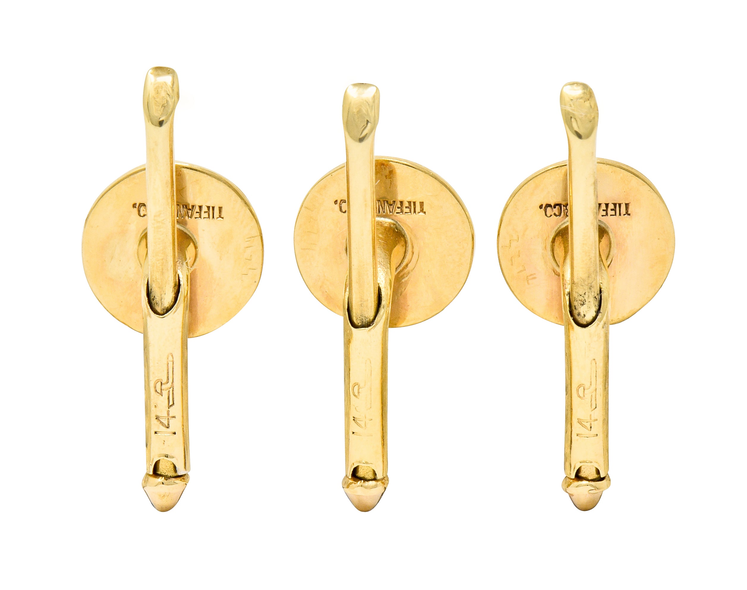 Tiffany & Co. Sapphire 14 Karat Gold Retro Men's Radiating Disk Cufflink Dress Set - Wilson's Estate Jewelry