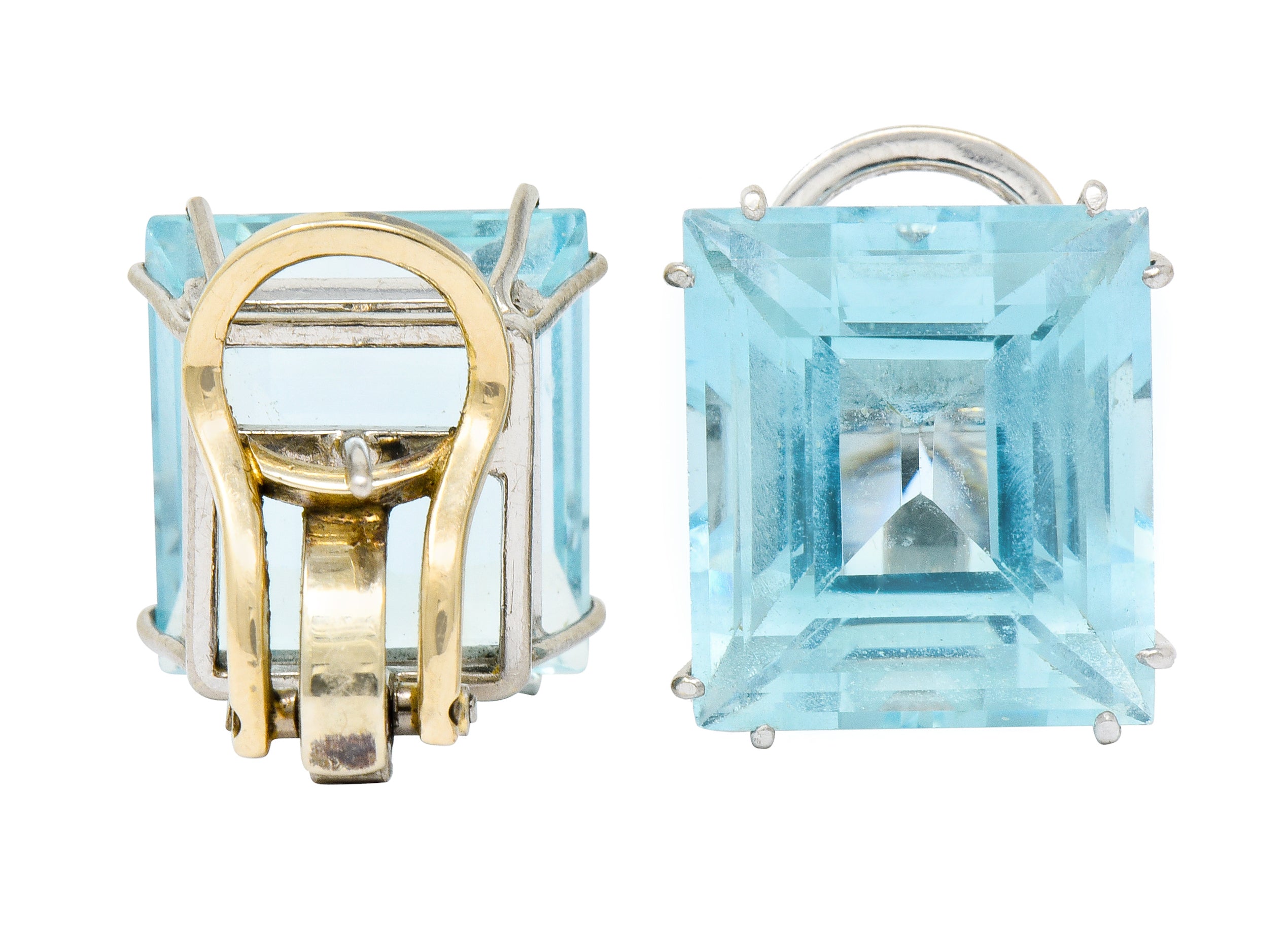 1960's Vintage 30.10 CTW Aquamarine Platinum Bold Gemstone Earrings - Wilson's Estate Jewelry