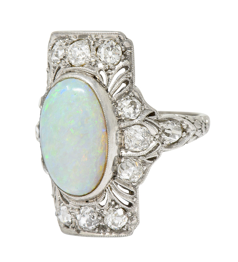 Edwardian Opal Cabochon Diamond Platinum Gemstone Dinner Ring Wilson's Estate Jewelry