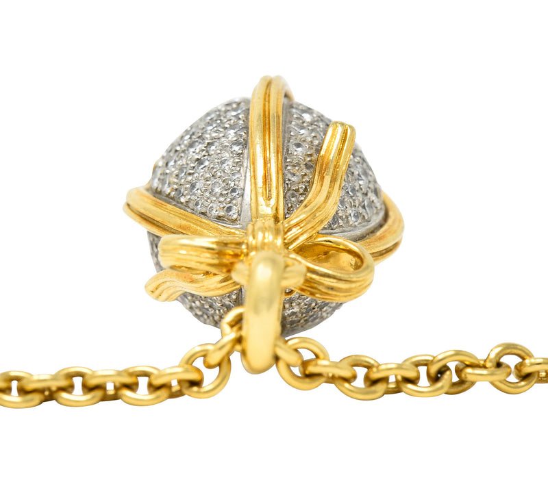 Schlumberger Tiffany & Co. 2.75 CTW Pave Diamond 18 Karat Gold Platinum Large Egg PendantNecklace - Wilson's Estate Jewelry