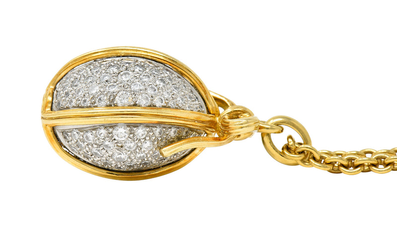 Schlumberger Tiffany & Co. 2.75 CTW Pave Diamond 18 Karat Gold Platinum Large Egg PendantNecklace - Wilson's Estate Jewelry