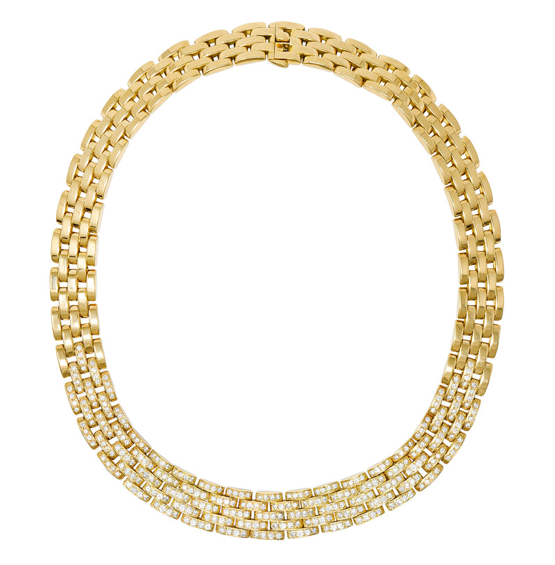 Cartier French 1980's 6.42 CTW Diamond 18 Karat Yellow Gold Maillion Pantheré Vintage Collar Necklace Wilson's Estate Jewelry