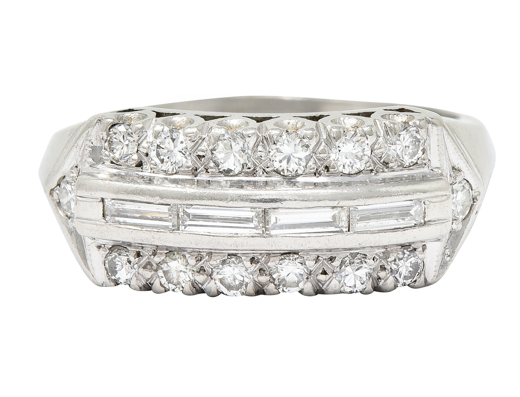 1950's Mid-Century 0.50 CTW Diamond Platinum Fishtail Channel Band Ring Wilson's Estate Jewelry