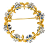 Oscar Heyman Bros. Vintage 3.60 CTW Sapphire Diamond Platinum 18 Karat Gold Floral BroochBrooch - Wilson's Estate Jewelry