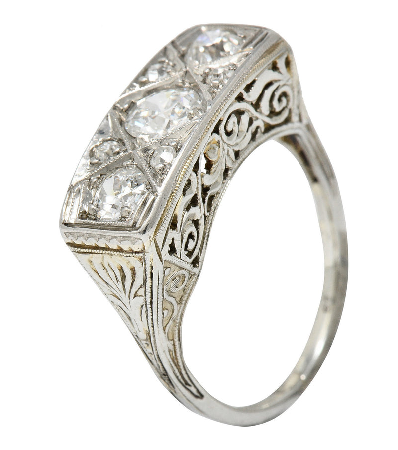 Edwardian 0.87 CTW Diamond Platinum-Topped 18 Karat White Gold Scrolled Band RingRing - Wilson's Estate Jewelry