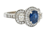 Vintage 2.70 CTW Sapphire Diamond 18 Karat White Gold Triple Cluster RingRing - Wilson's Estate Jewelry