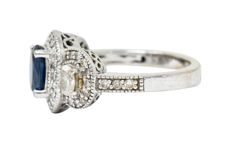 Vintage 2.70 CTW Sapphire Diamond 18 Karat White Gold Triple Cluster RingRing - Wilson's Estate Jewelry